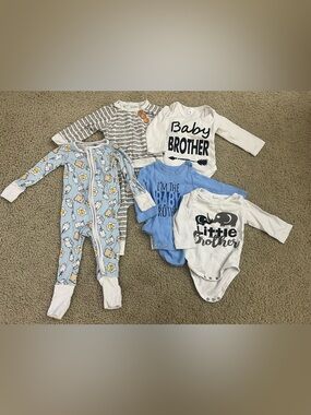 Little Sleepies Blue and White Baby Brother Footie Bundle